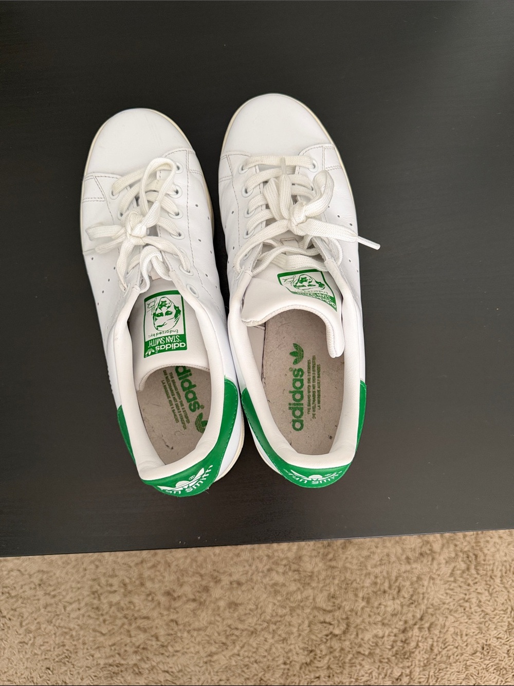 adidas White and Green Stan Smith Leather Sneakers - Picture 5 of 5